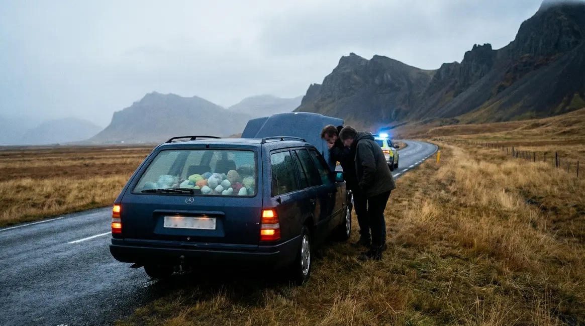 contrôle routier voiture familiale gyrophare montagnes peluches