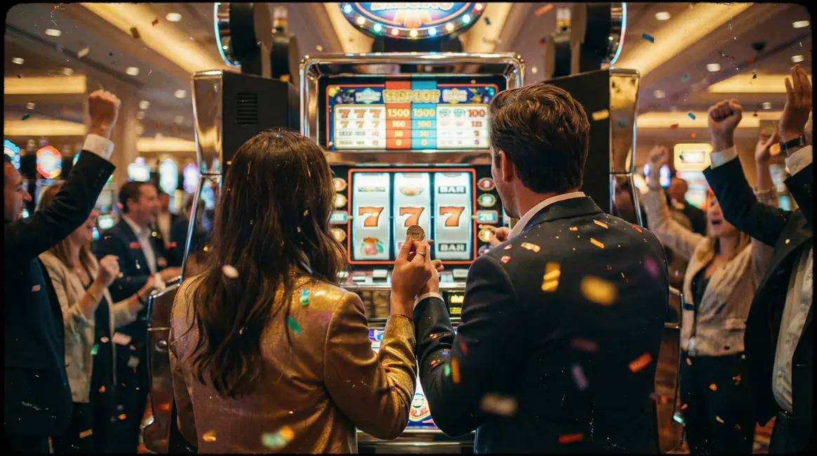 Couple devant machine à sous casino Fouras jackpot