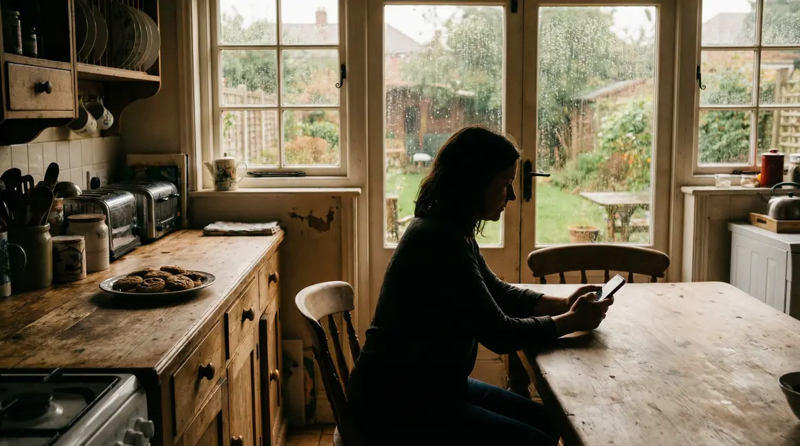 Cuisine chaleureuse avec cookies, réflexion pendant un jour de pluie