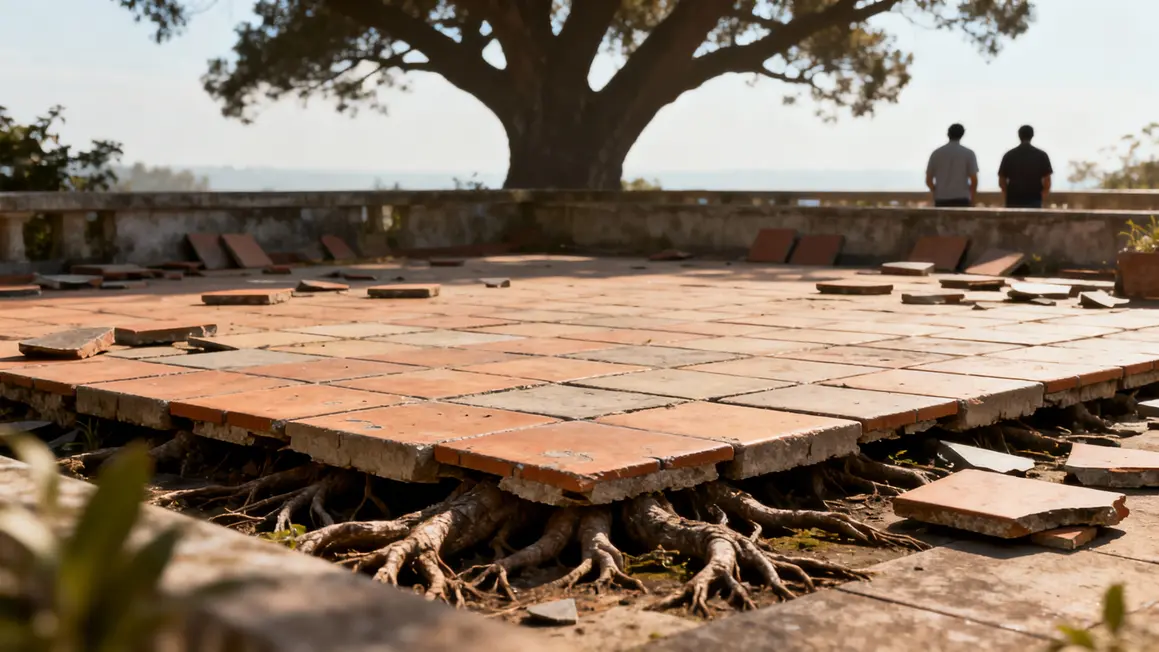Dalles terrasse soulevées arbre racines