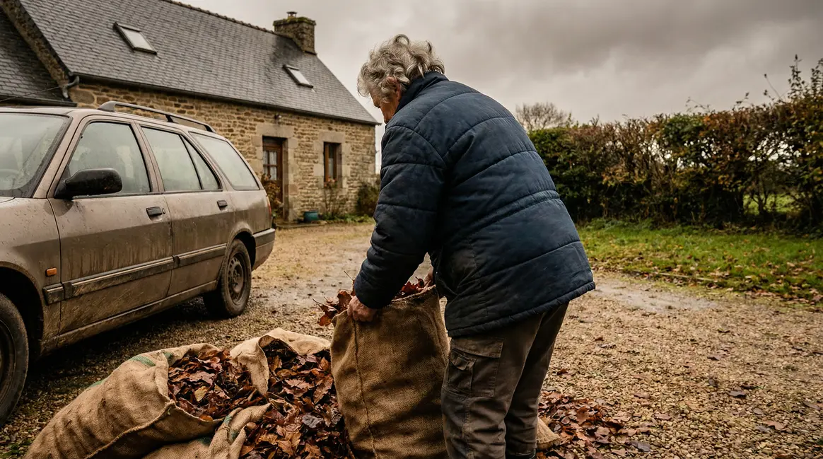 Femme senior sacs dechets verts dechetterie