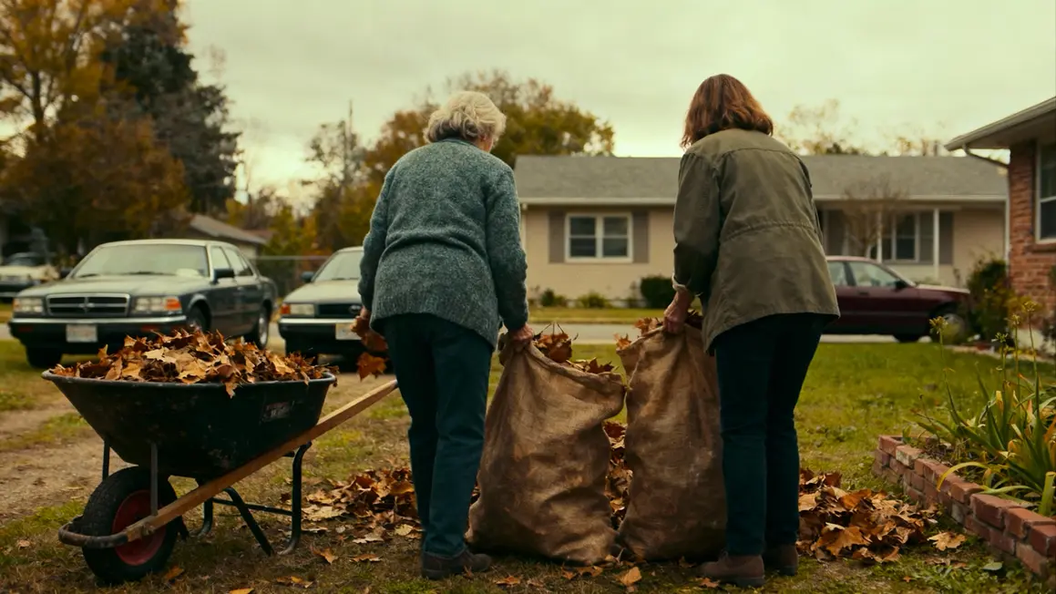 Deux generations ramassage feuilles mortes