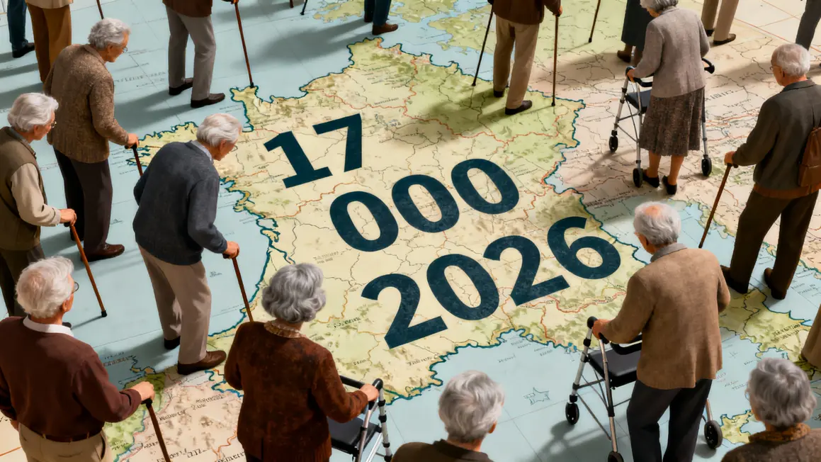 Foule seniors avec chiffres 17 millions 2026 sur carte France