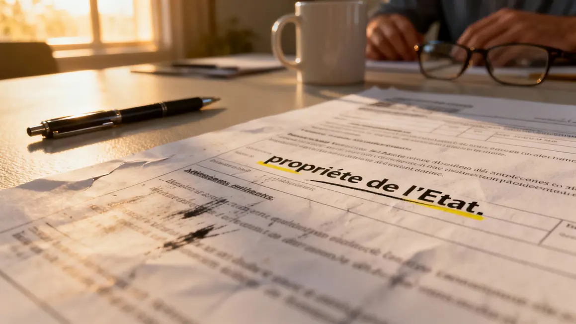 Zoom sur texte propriete de l Etat document administratif sur table