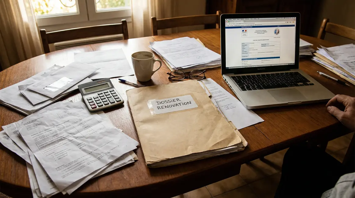 Dossier MaPrimeRenov table papiers administration