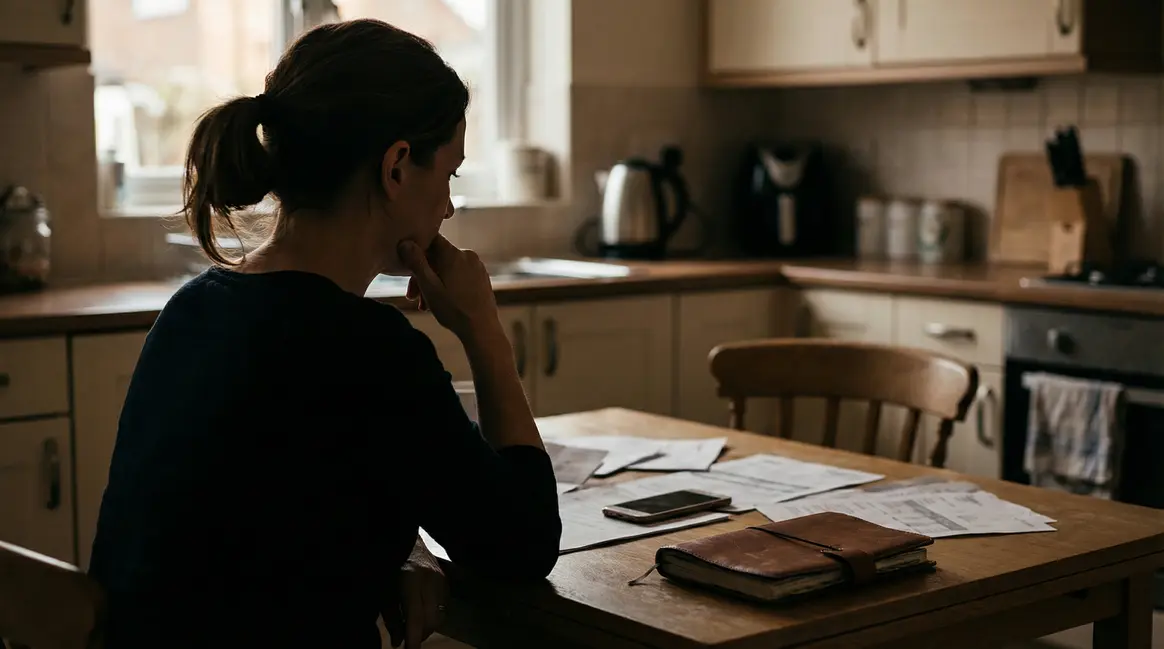 Femme assise questionne ses papiers d’epargne retraite