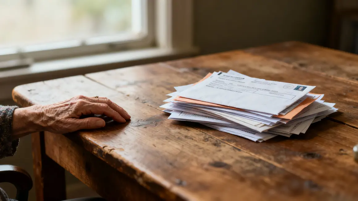 Main agee sur pile de courriers administratifs