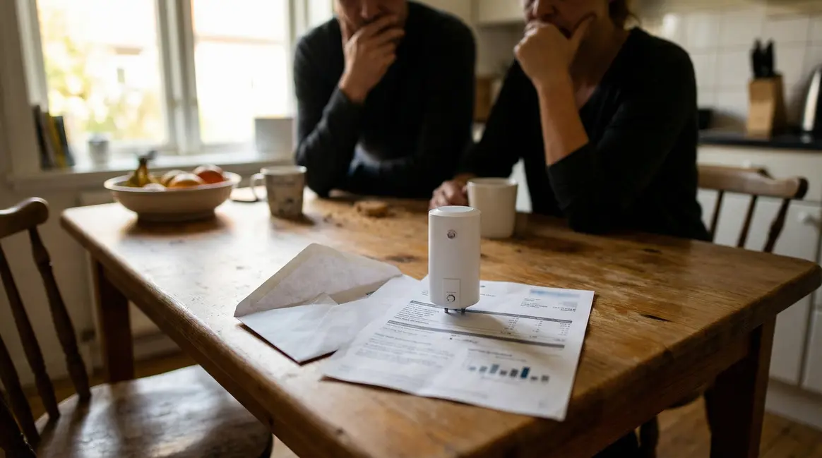 Famille inquiete devant facture electricite et chauffe eau