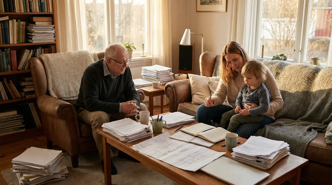 Famille senior entourée de documents pour logement 2025