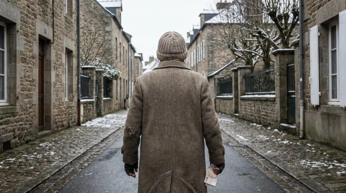 Femme âgée tenant une facture amende Limoges rue en hiver