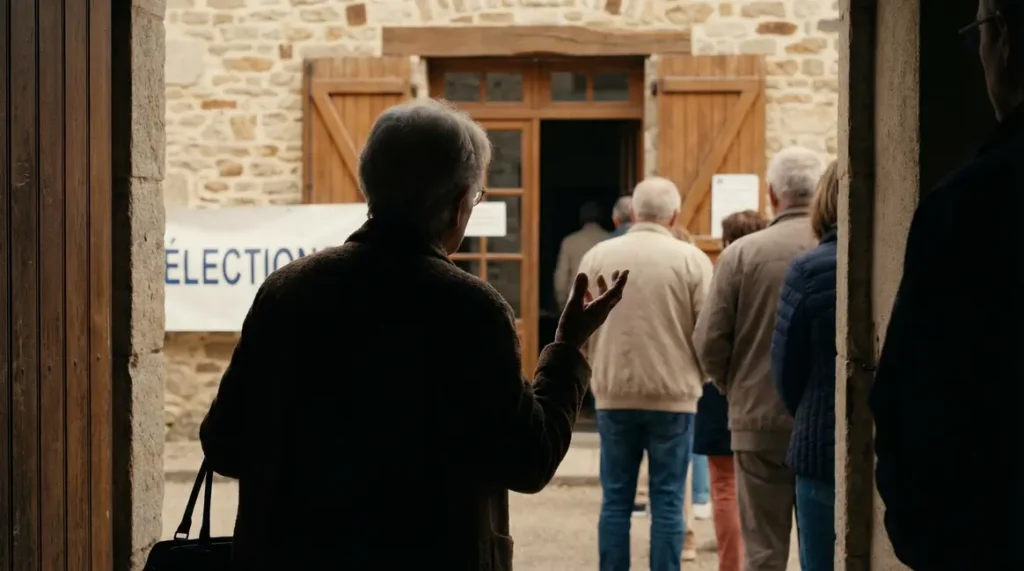 Femme agee devant bureau de vote Bressuire