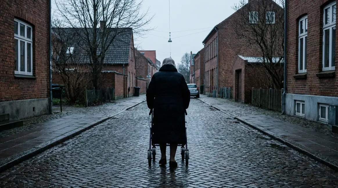 femme âgée marche déambulateur solitude rue hiver