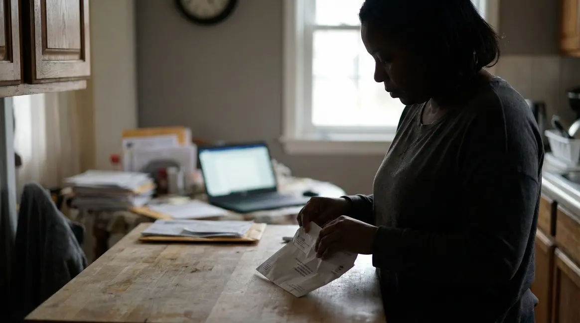 Femme découvre courrier important succession dans cuisine