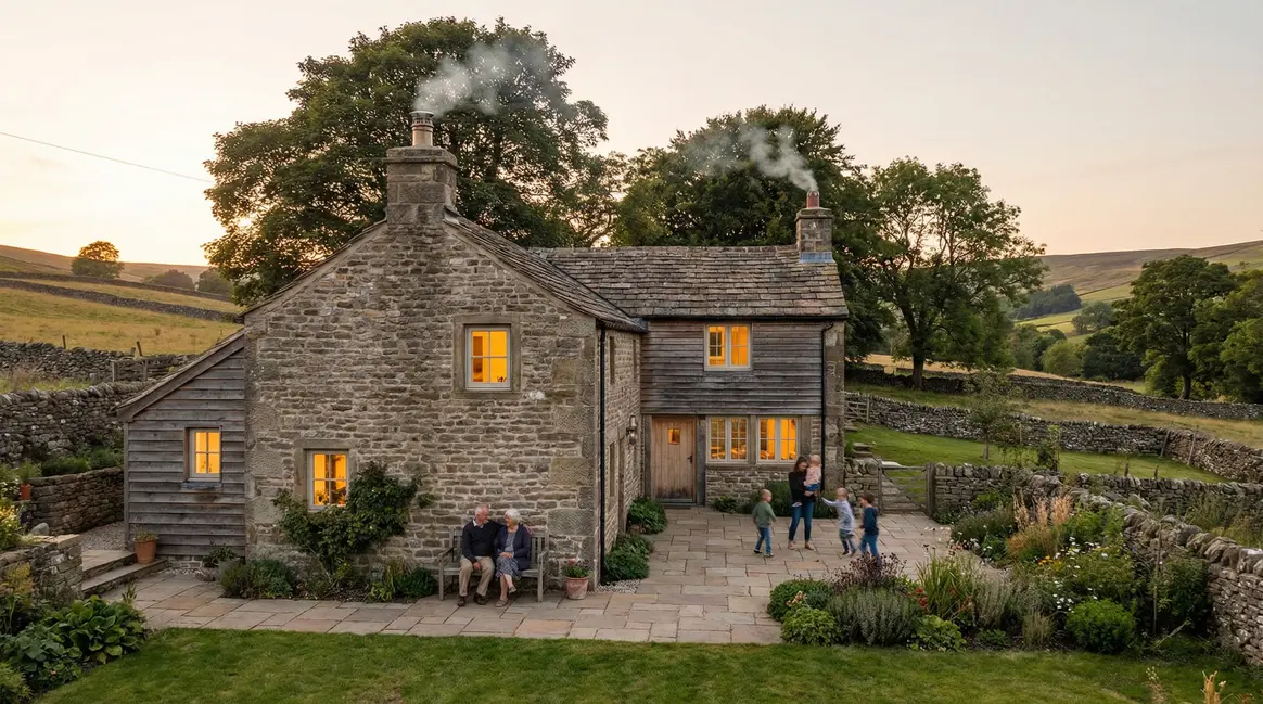 Ferme rénovée deux foyers intergénérationnels coucher de soleil