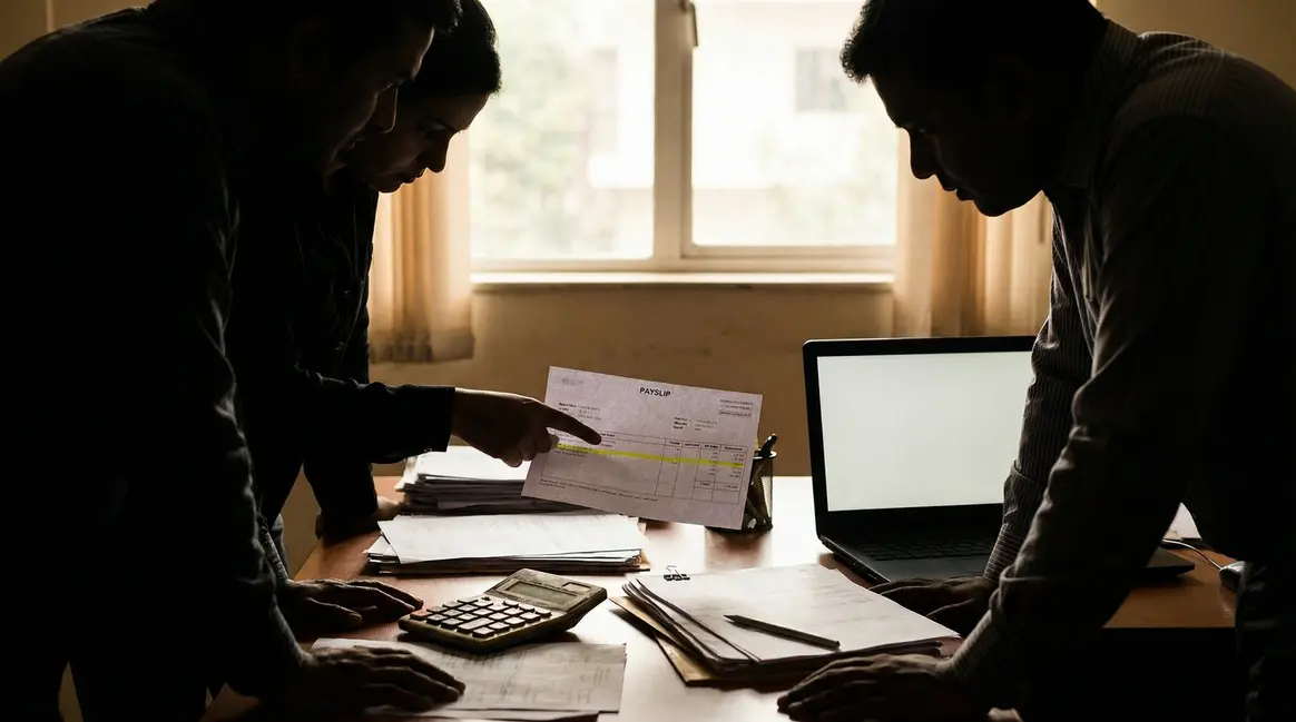 personnes regardant fiche de paie cotisation sante