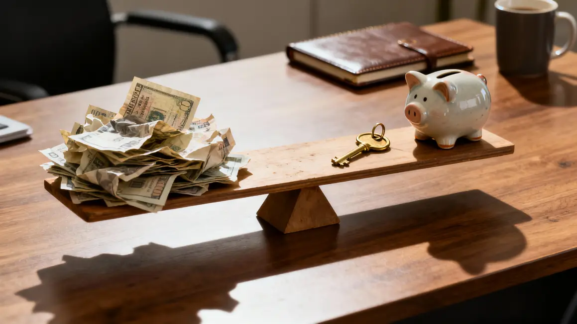 Balance desequilibree, billets et tirelire representant l injustice fiscale sur le patrimoine