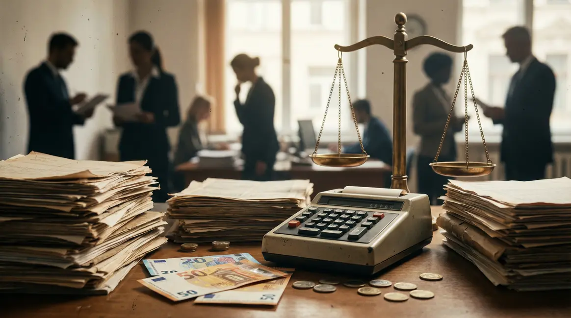 bureau administratif empilement documents calculatrice euros fraude fiscale sociale