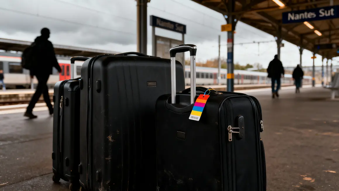 Valises alignées gare sud Nantes bus voyageur