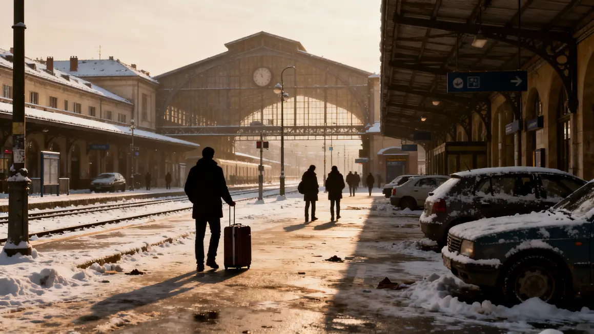 gare enneigee silhouettes bloquees Paris 1978