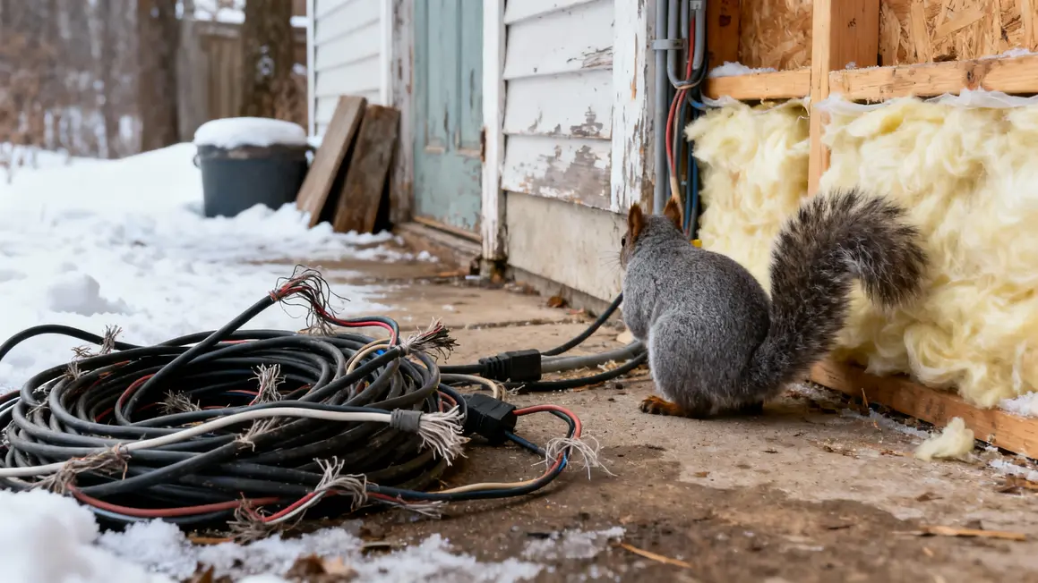 ecureuil gris cables rongés grenier maison hiver