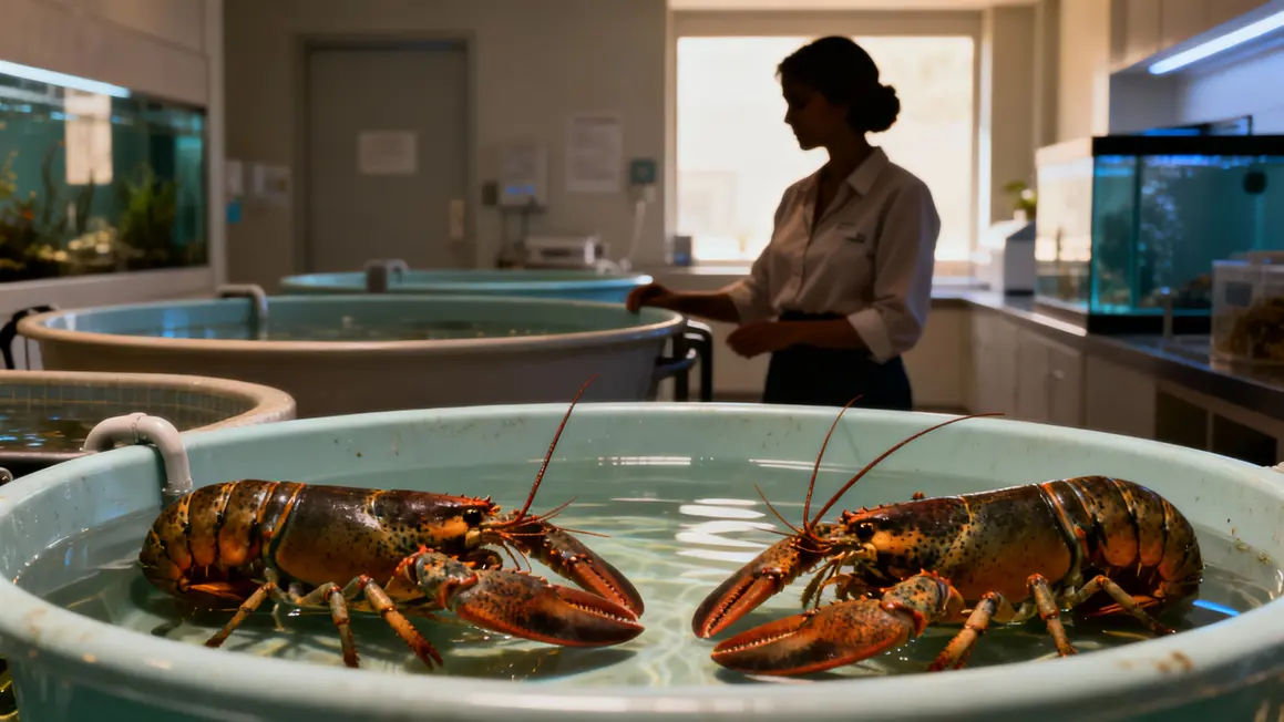 Homards vivants introduits dans bassin aquarium Sealand