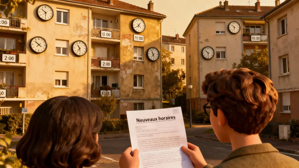 façades de logements avec horaires d'heures creuses differents et lettre nouveaux horaires