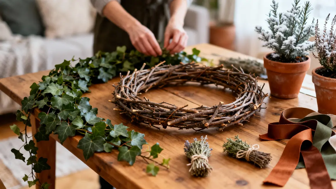 Couronne guirlande herbes pots hiver deco noel naturelle maison