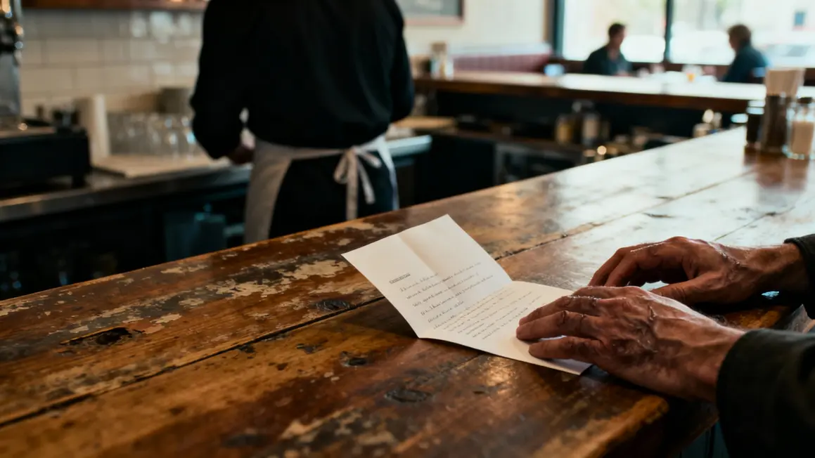 lettre menace sur comptoir de bistrot, tension