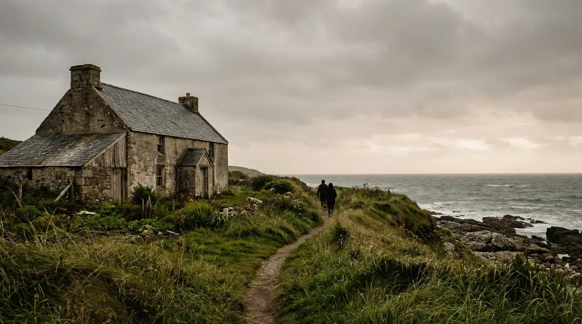 Maison pierre en bord de mer avec passage littoral