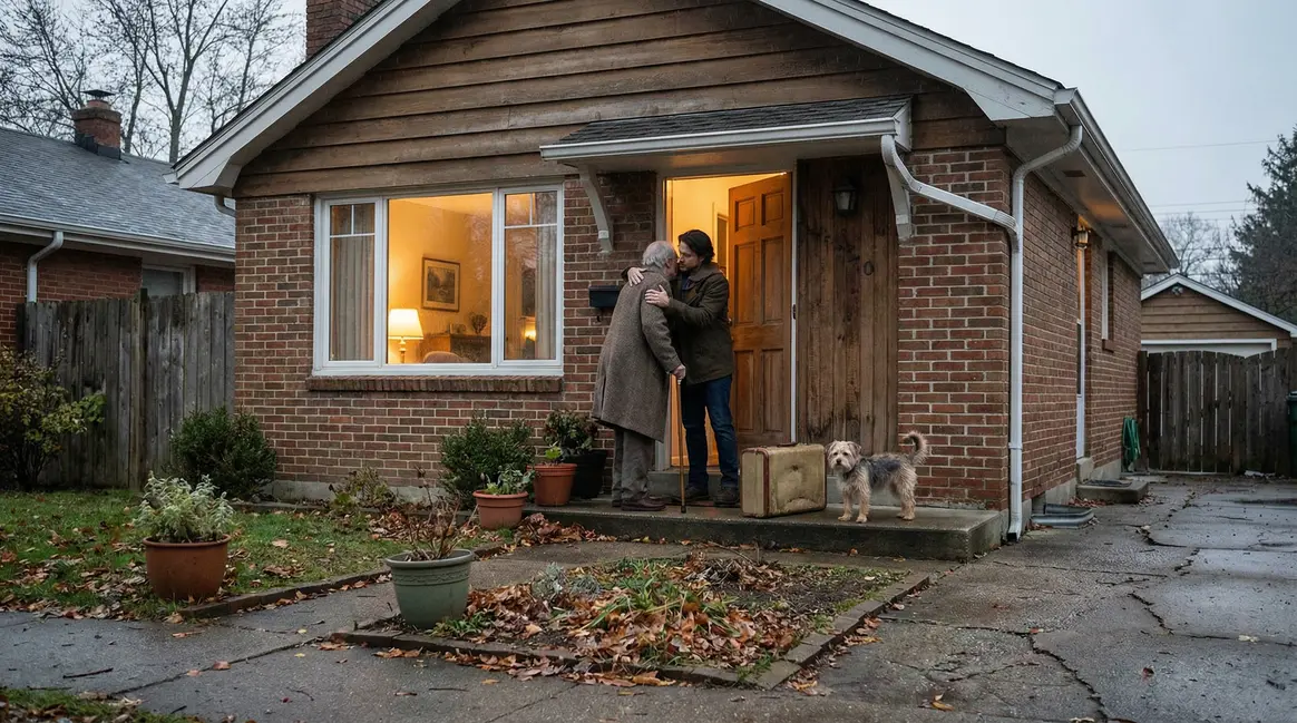 Maison partagée intergénérationnelle seniors jeunes devant porte