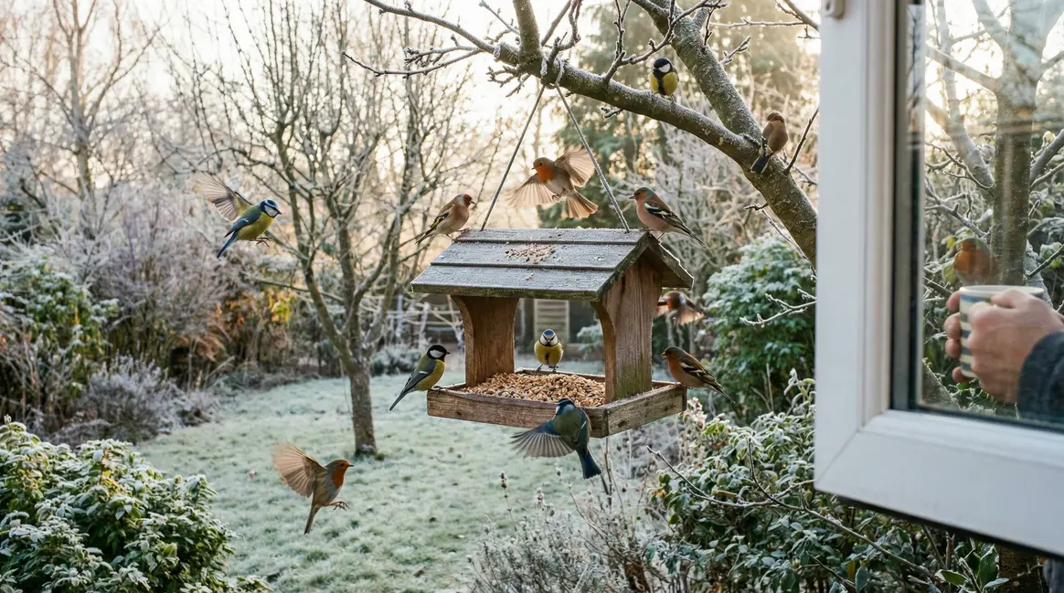 mangeoire oiseaux en hiver jardin