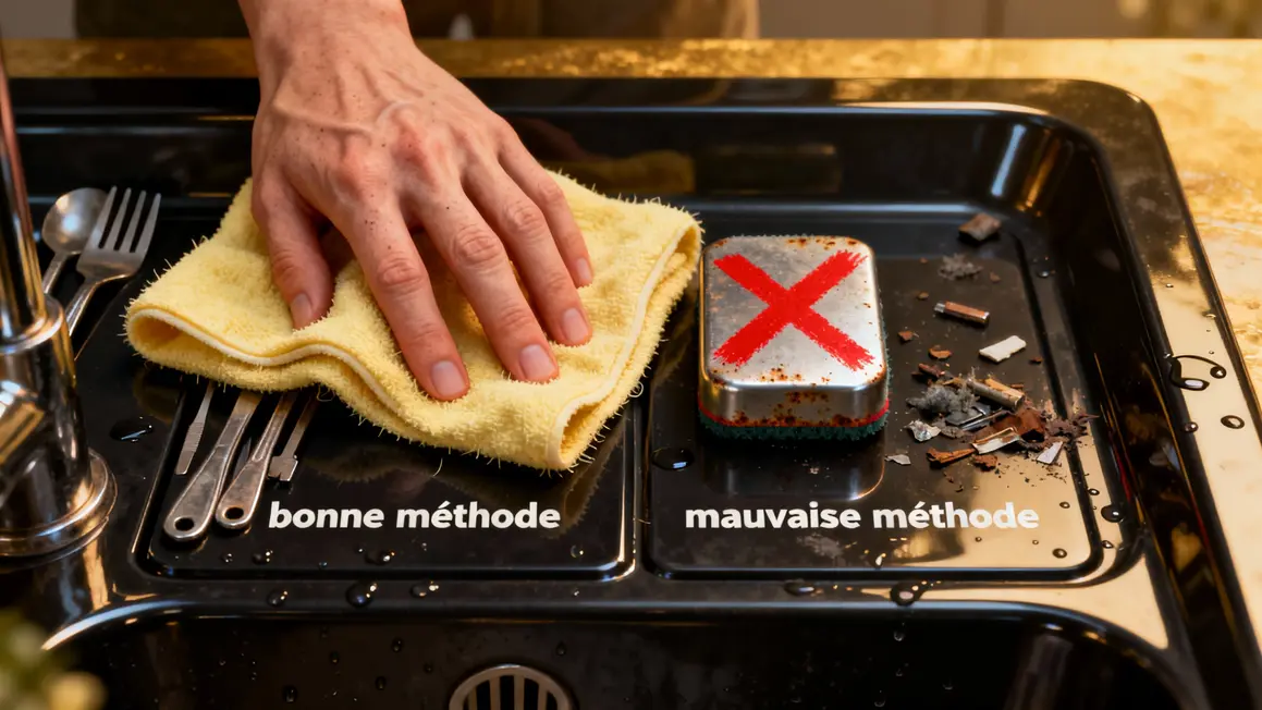 routine nettoyage evier noir astuces
