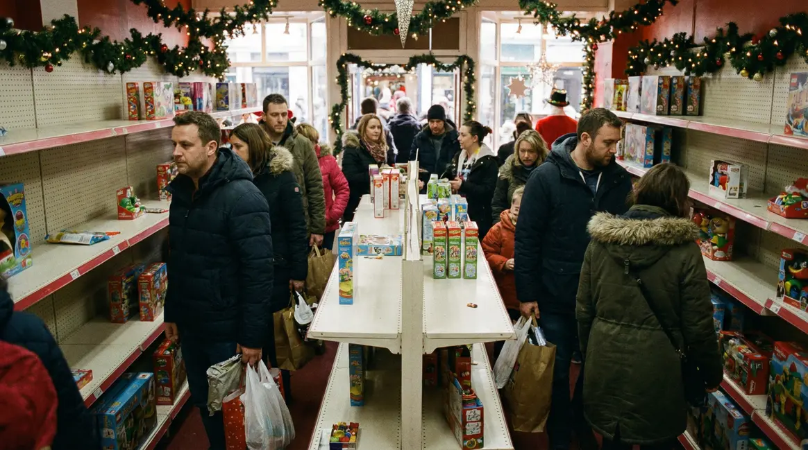Familles font achats Noel boutique étagères vides ruptures