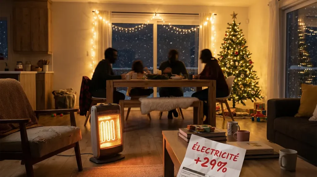 Salon familial Noël hausse de la consommation d'électricité