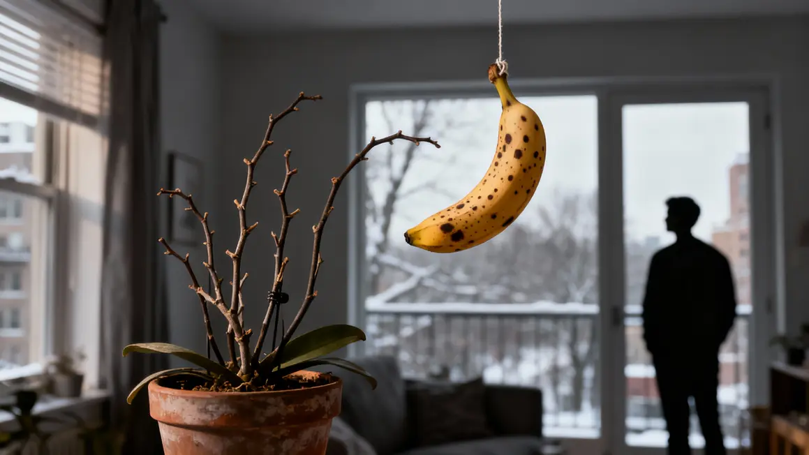 Banane suspendue au-dessus orchidée routine hiver