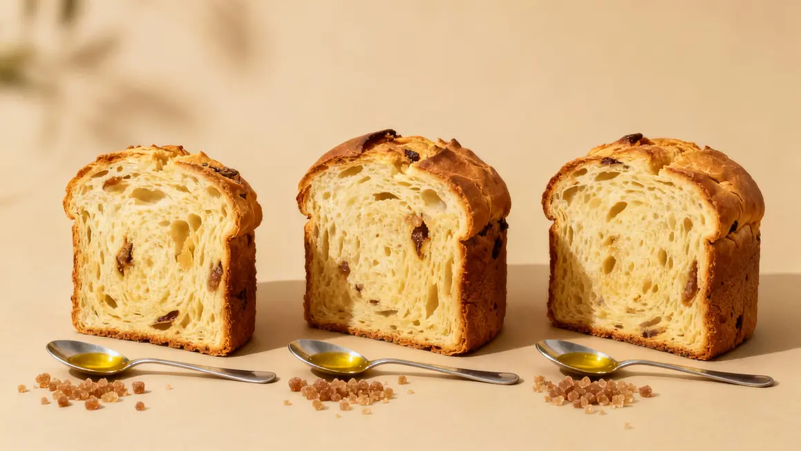 Tranches de panettone avec huile sucre chiffres