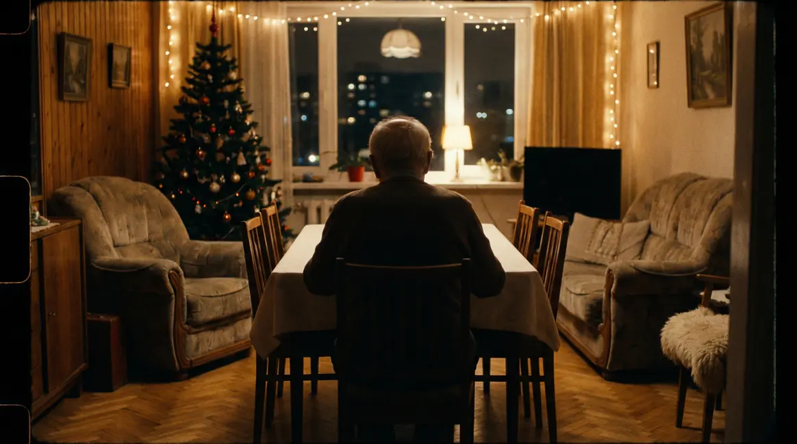 parent âgé seul table Noël lumière tamisée isolement