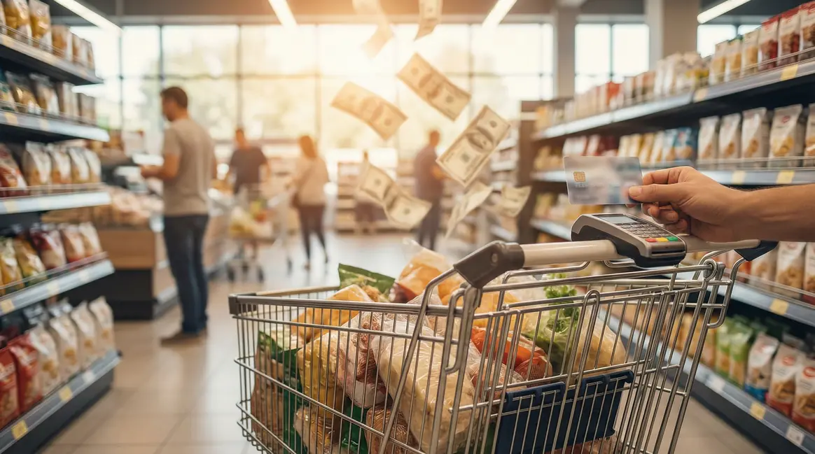 payer ses courses en carte bleue illustration depenses supermarche