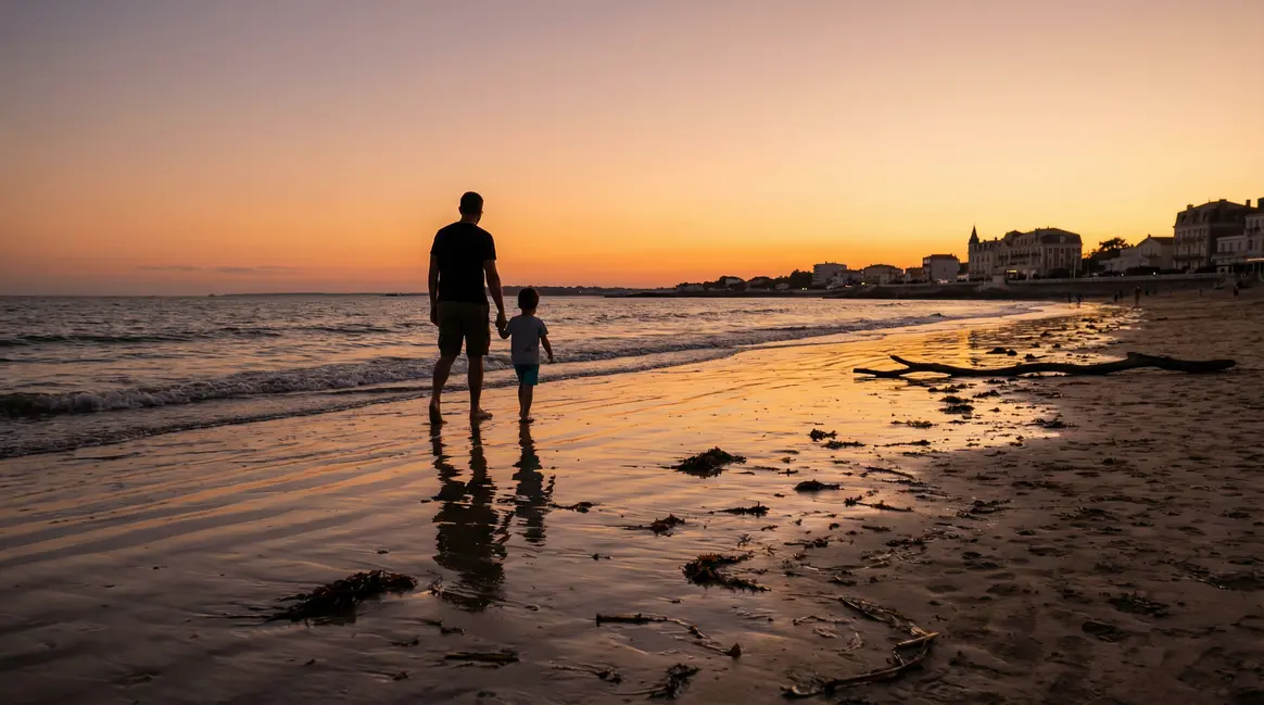 plage Royan silhouettes age different coucher soleil