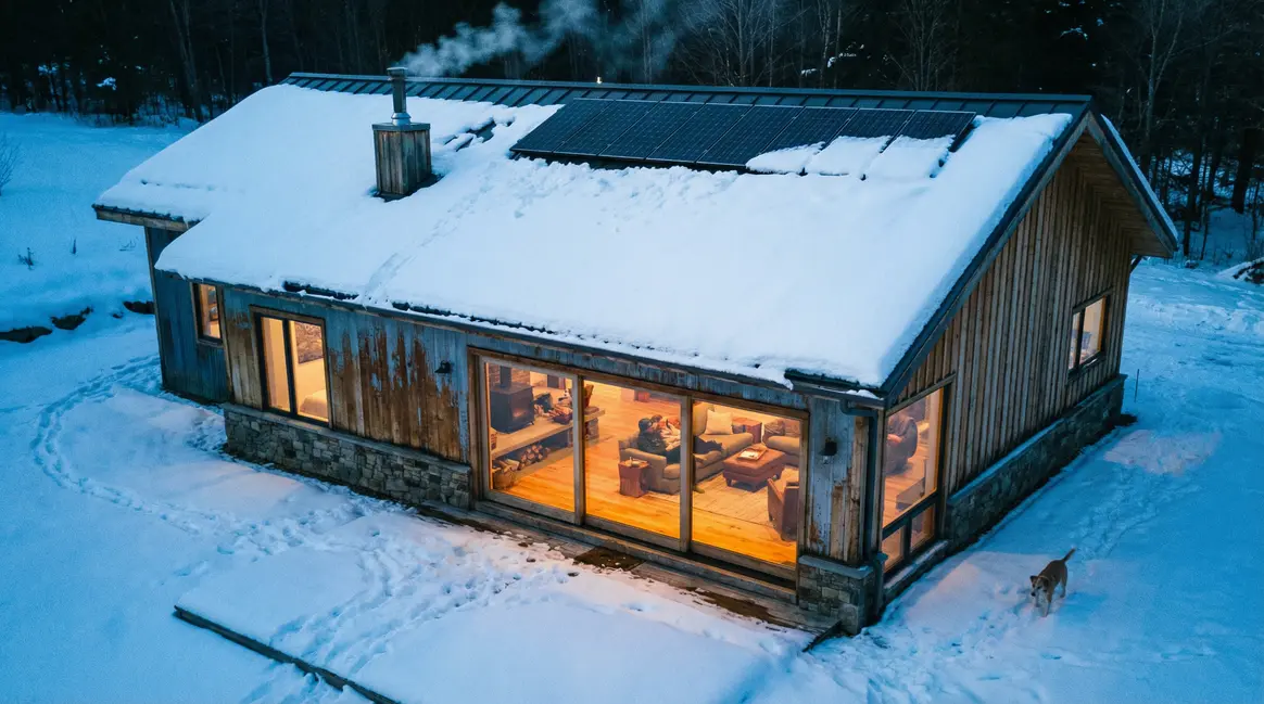 maison neige panneau solaire plancher chauffant