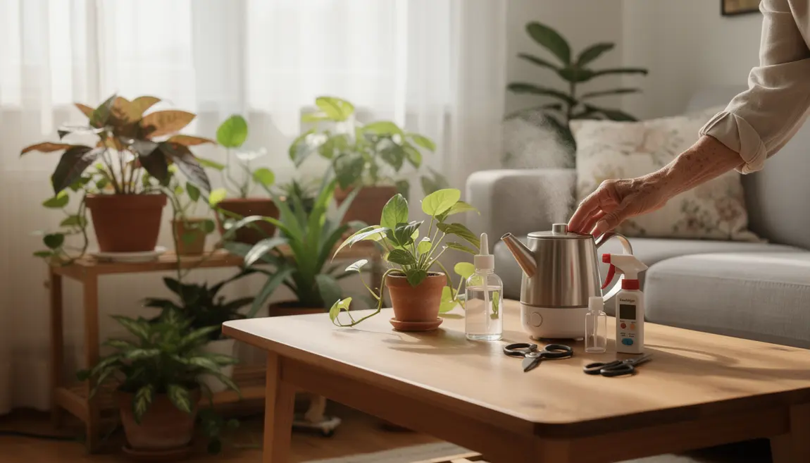plantes interieur salon senior pointes brunes humidificateur
