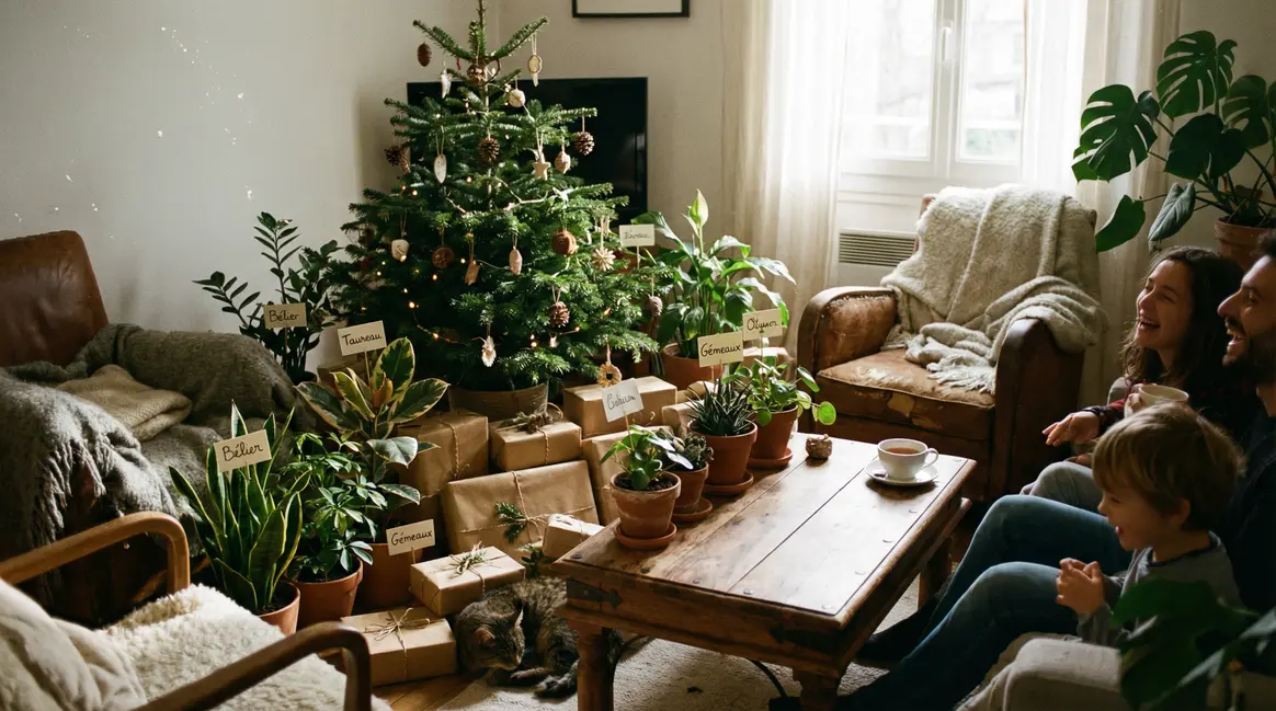 plantes zodiaque cadeaux sur table de noel