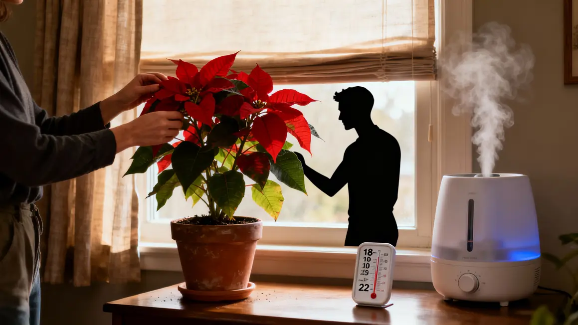 Poinsettia pot interieur fenetre humidificateur thermometre