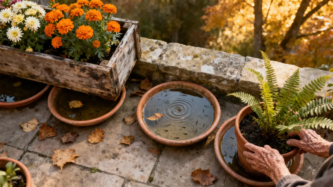 Soucoupes eau moustiques terrasse pots fleurs