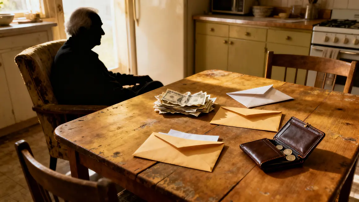 aide senior devant factures ouvertes et petite monnaie