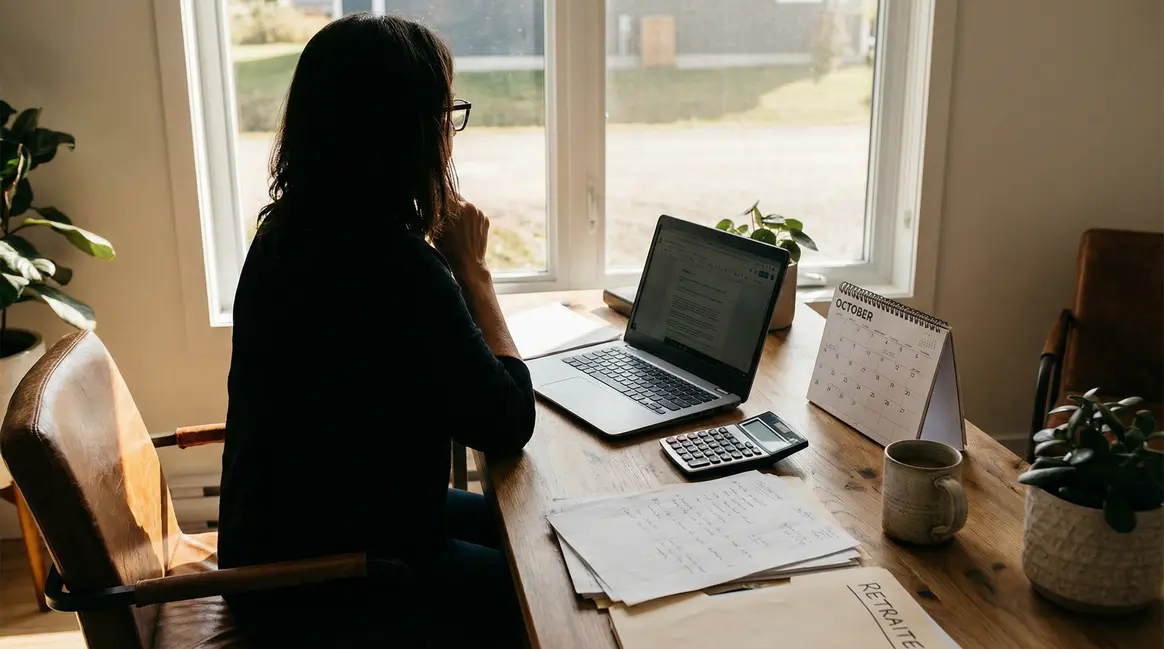 Bureau avec calculatrice et papiers retraite