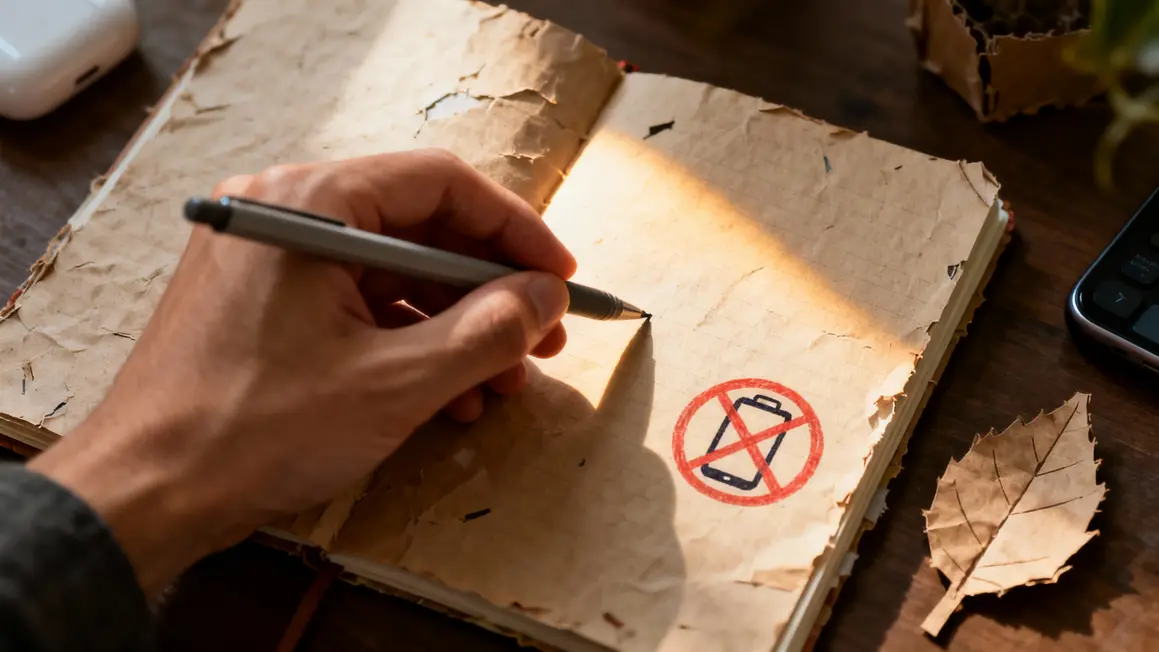 main raye liste carnet stylo recyclé batterie barrée