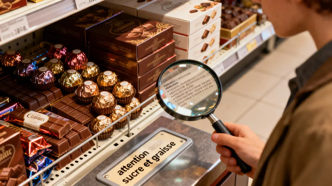 Rayons chocolats Noël ingrédients mis en avant