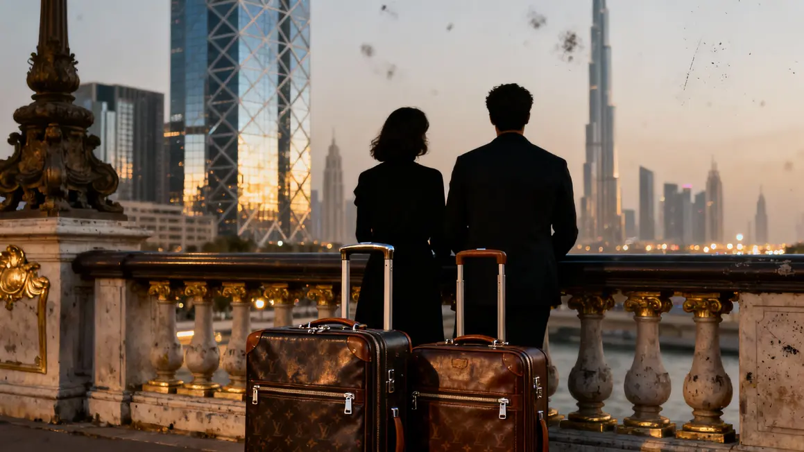 couple valises luxe pont alexandre iii paris