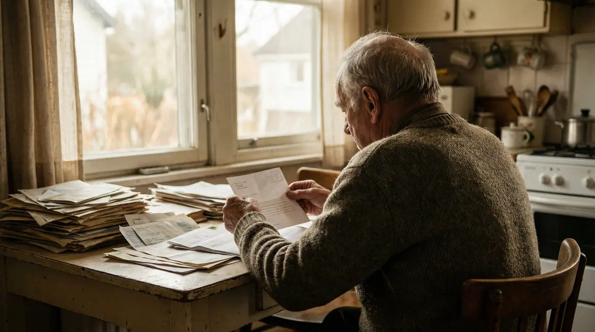Homme âgé ouvrant une lettre de pension retraite à Oran